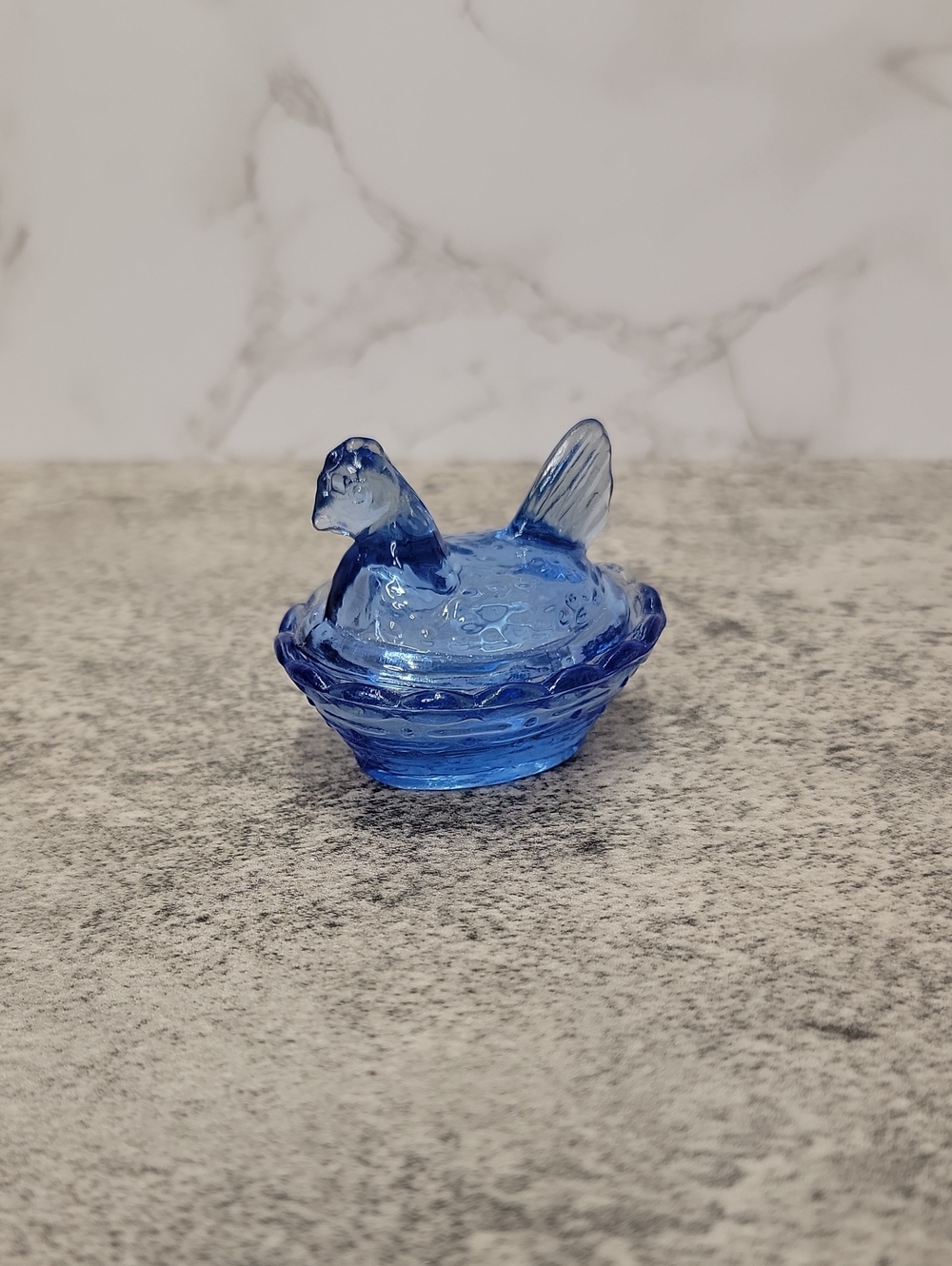 Mini Mania Blue Glass Hen on a nest salt cellar